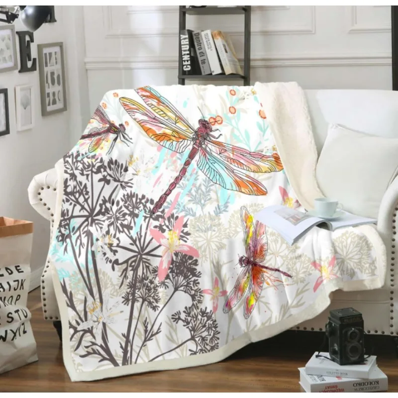 

Одеяло со стрекозой, мягкое и удобное пушистое одеяло с растениями, интимный подарок, подходит для спальни, гостиной, украшения дома