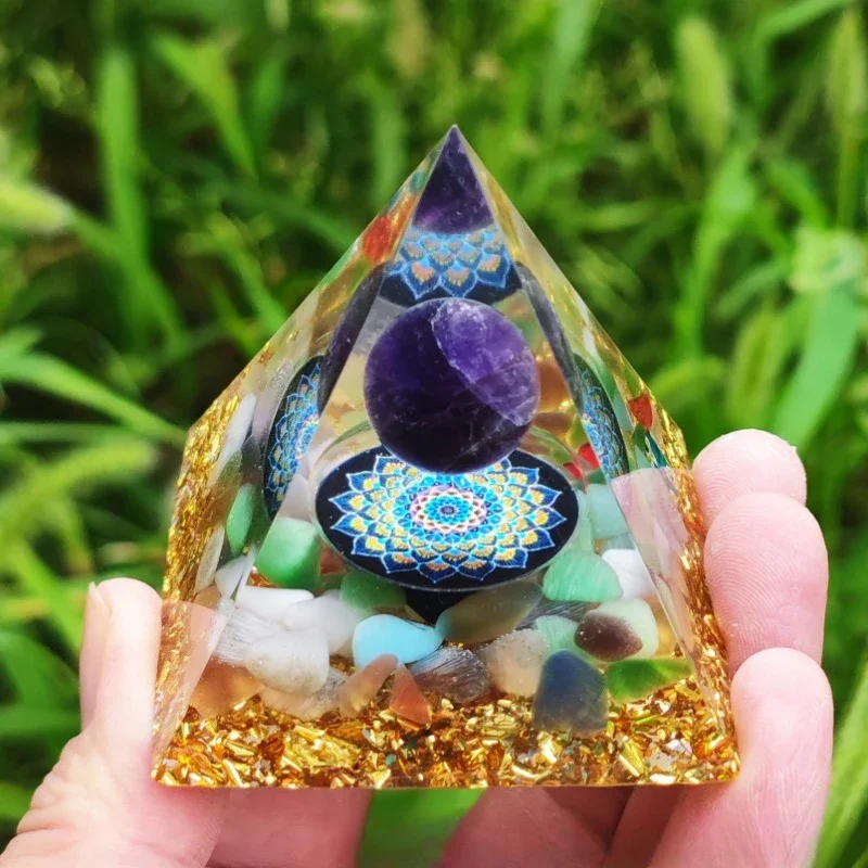 

Natural stone amethyst crystalEnergy Generator Orgone Pyramid for E-Energy Protection Healing meditation orgonite crystal chakra