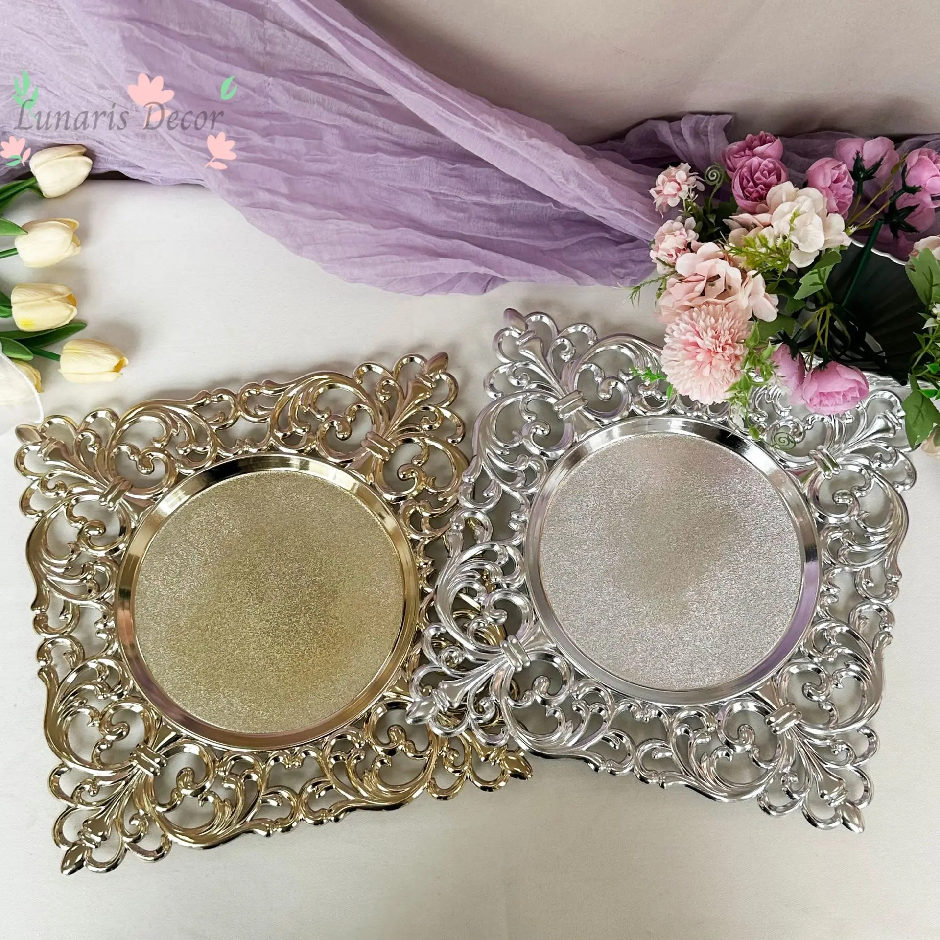 50PcsCharger plates Hollow plate High value main plate European and American banquet placemat Wedding decoration plate