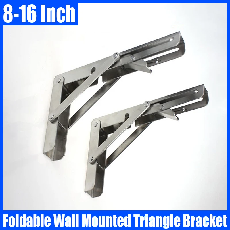 

1 Pair 8-16 Inch Stainless Steel Foldable Wall Mounted Triangle Bracket Angle Bracket Bench Table Shelf Bracket Heavy Support