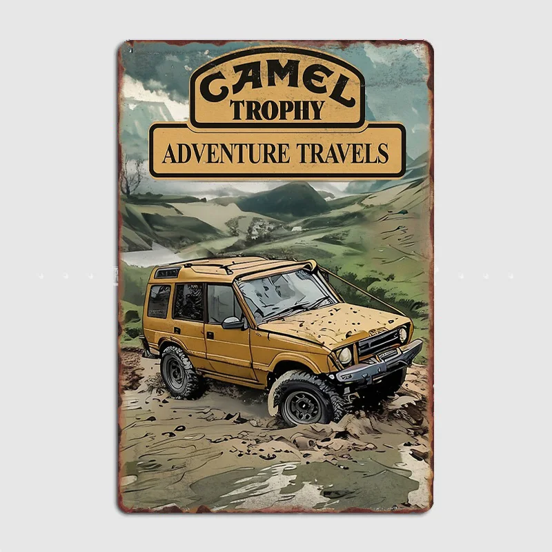 Classic Car Camel Trophy Poster Explore Beyond Retro Metal Posters Sign Garage Club Indoor Wall Room Decoration Home Decor
