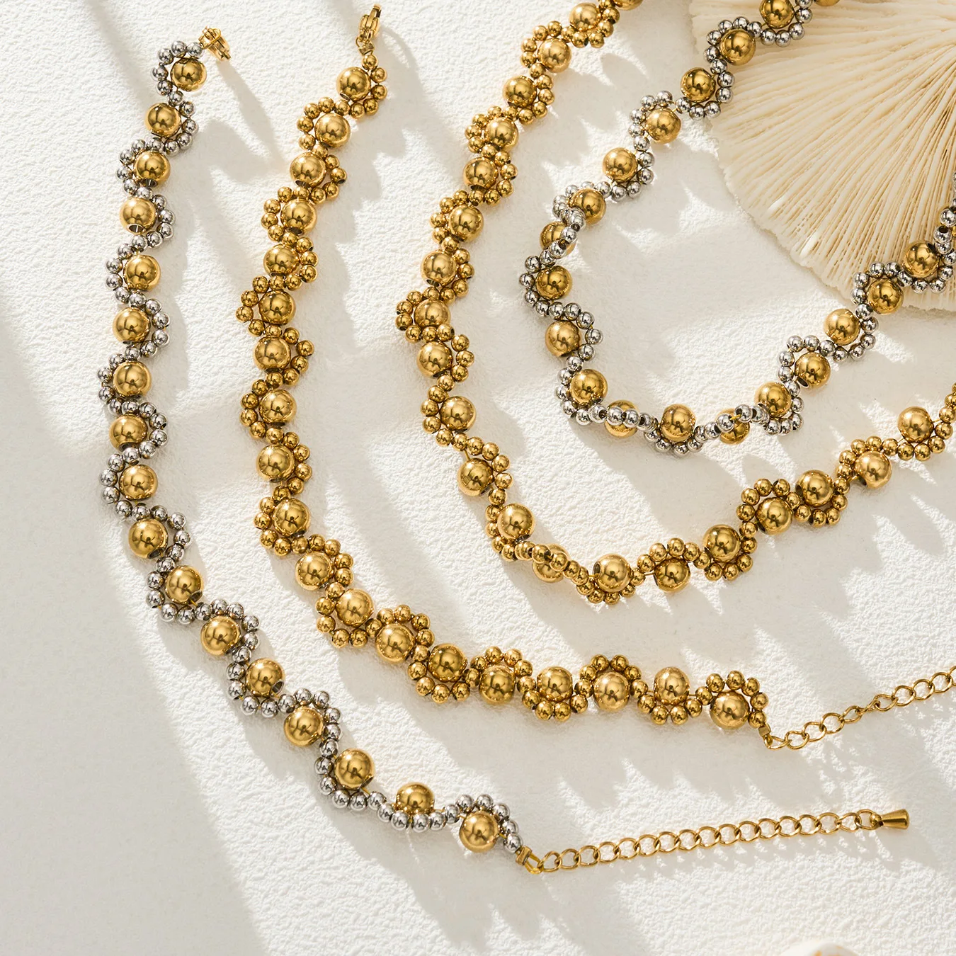 Retro Metal Beaded Chain Color Contrast Design Women Necklace And Bracelet Waterproof Color Retention Stainless Steel Jewelry