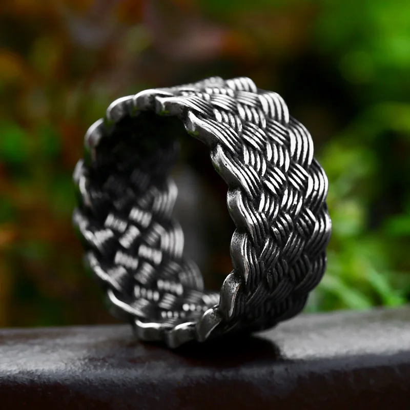 BEIER 2023 New Design 316L Stainless Steel Men\'s Rock Braided Shape Weave Ring Hip Hop Men\'s Ring Fashion Jewelry Wholesale Gift