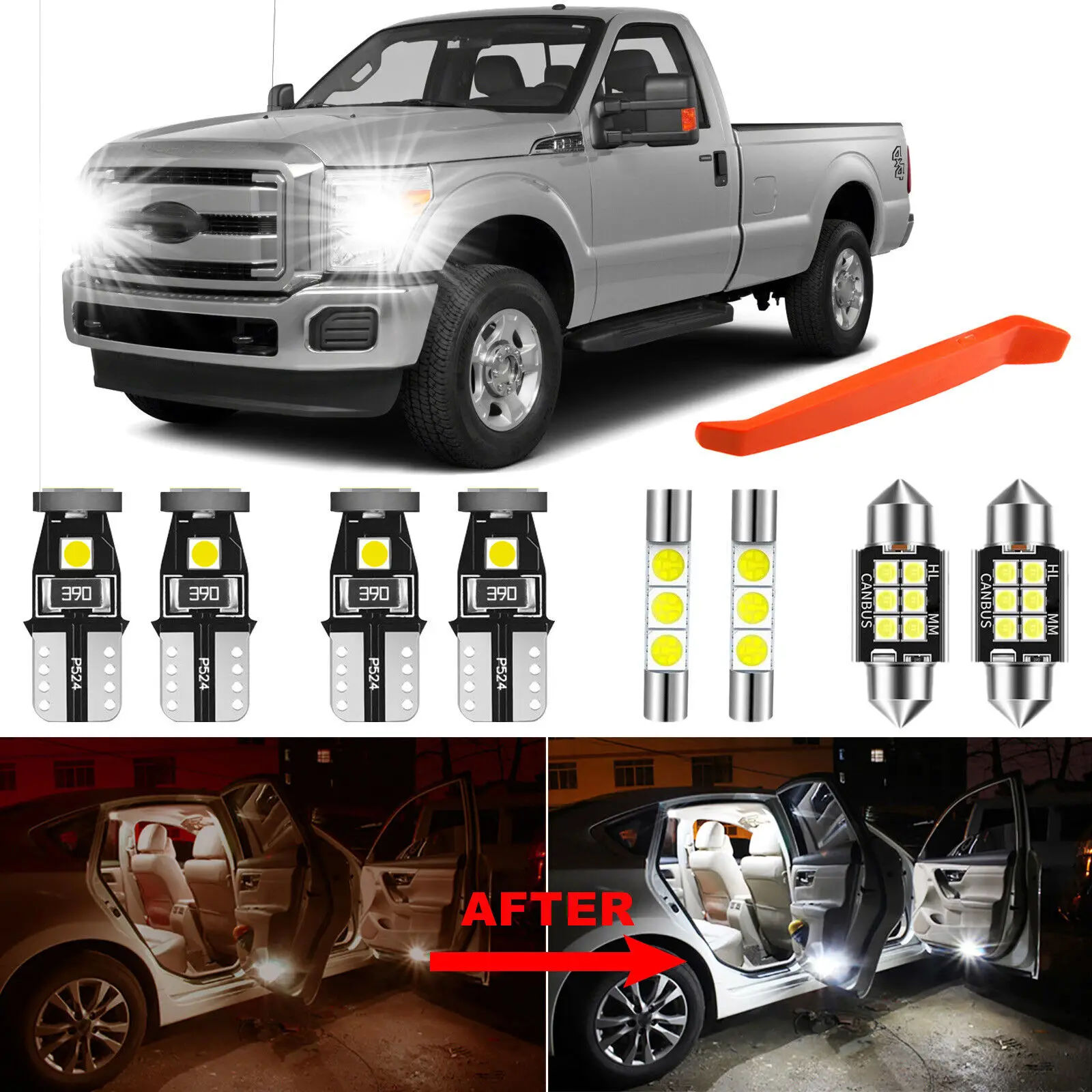 Winetis 17Pcs 6000K White Interior LED Light Kit for 1999-2016 Ford F250 F350 Super Duty + Free Tool