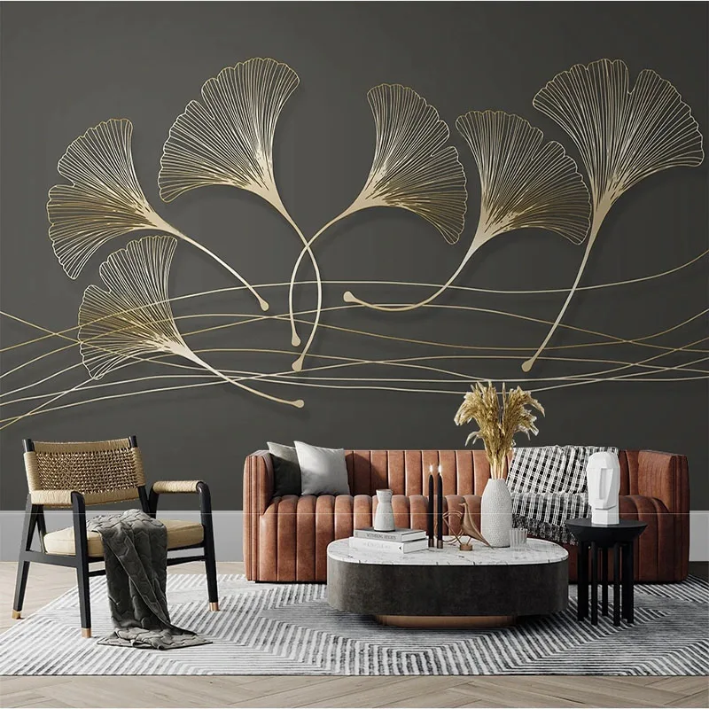 

Custom Any Size Mural 3D Wallpaper Nordic Light Luxury Embossed Ginkgo Leaf TV Sofa Background Wall Mural Tapety Papel De Parede