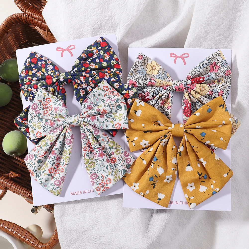 2Pcs/set Women Sweet Print Bows Hair Clips Hairpins Ribbon Barrettes Duckbill Clip Headwear Female Summer Girls Hair Accessories