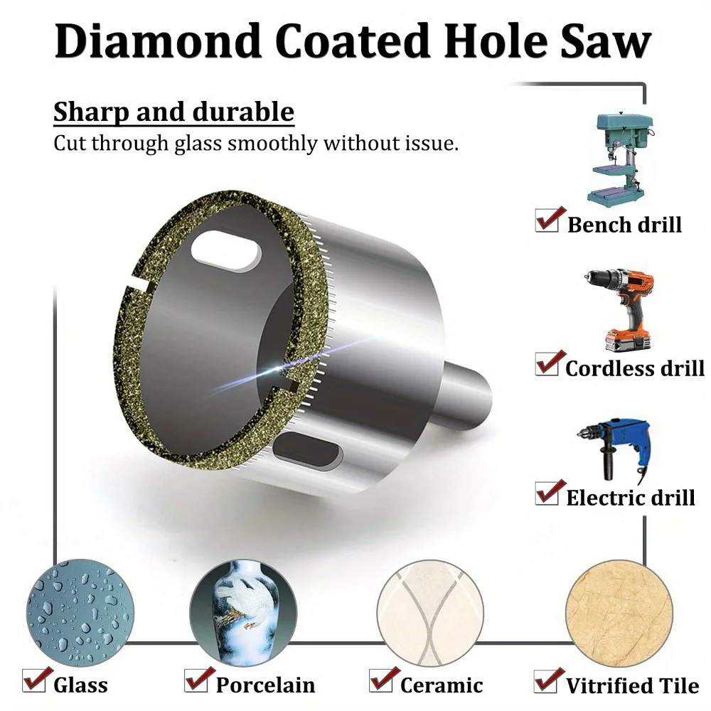 10 Piece Diamond Coated Drill Set Tile Marble Glass Hole Saws High Speed Multifunctional 0.23 to 1.26 Inch Ideal for Power Tools view 4
