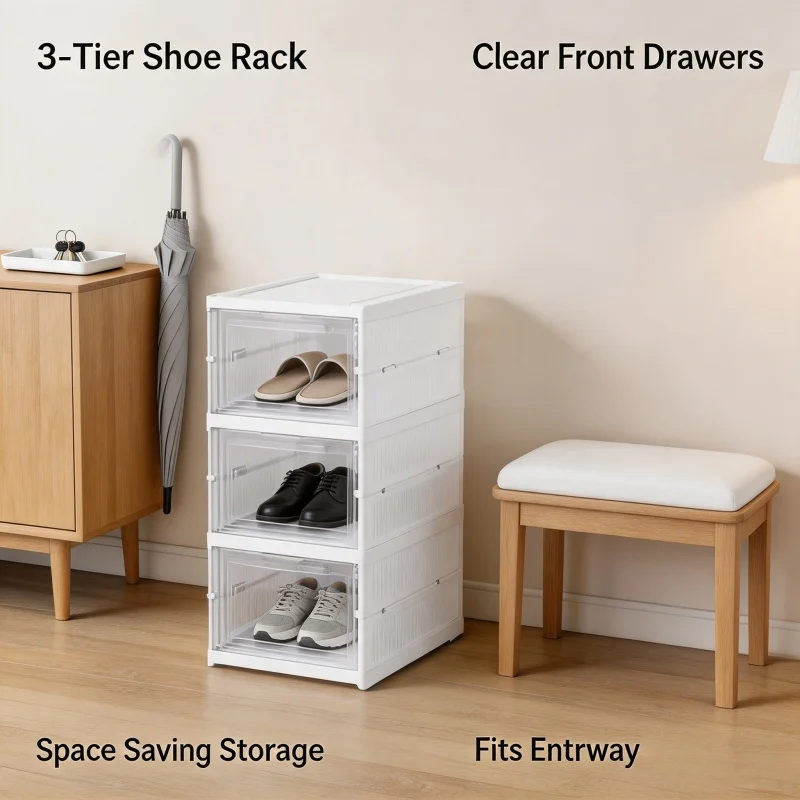 3/6 Layers Foldable Shoes Storage Box Transparent Sneaker Shoes Box Stackable Dustproof Cabinet Shoe Organizers Rack Shelf