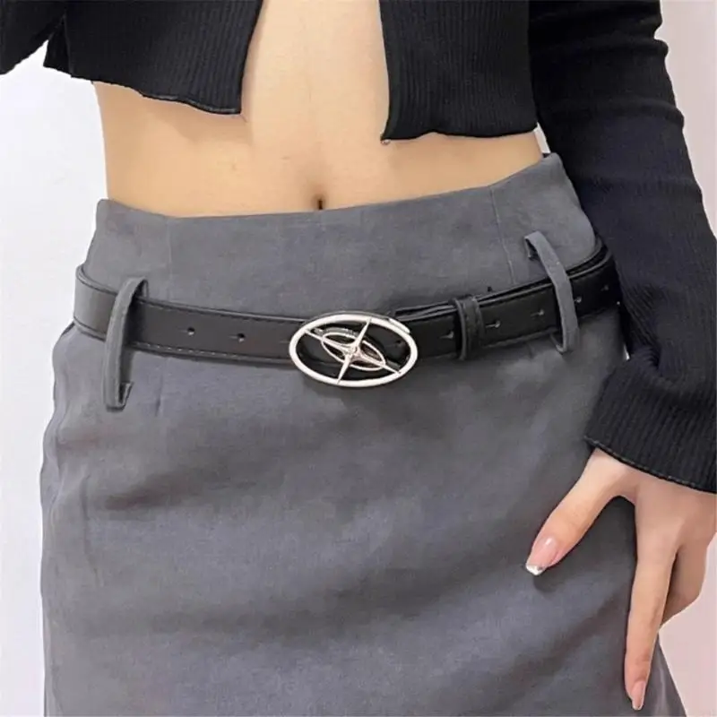 

Lady Belt Elegant Skinny Waist Belt for Dress Skinny PU Belt Round Buckle Simple Buckle for Suit Dress