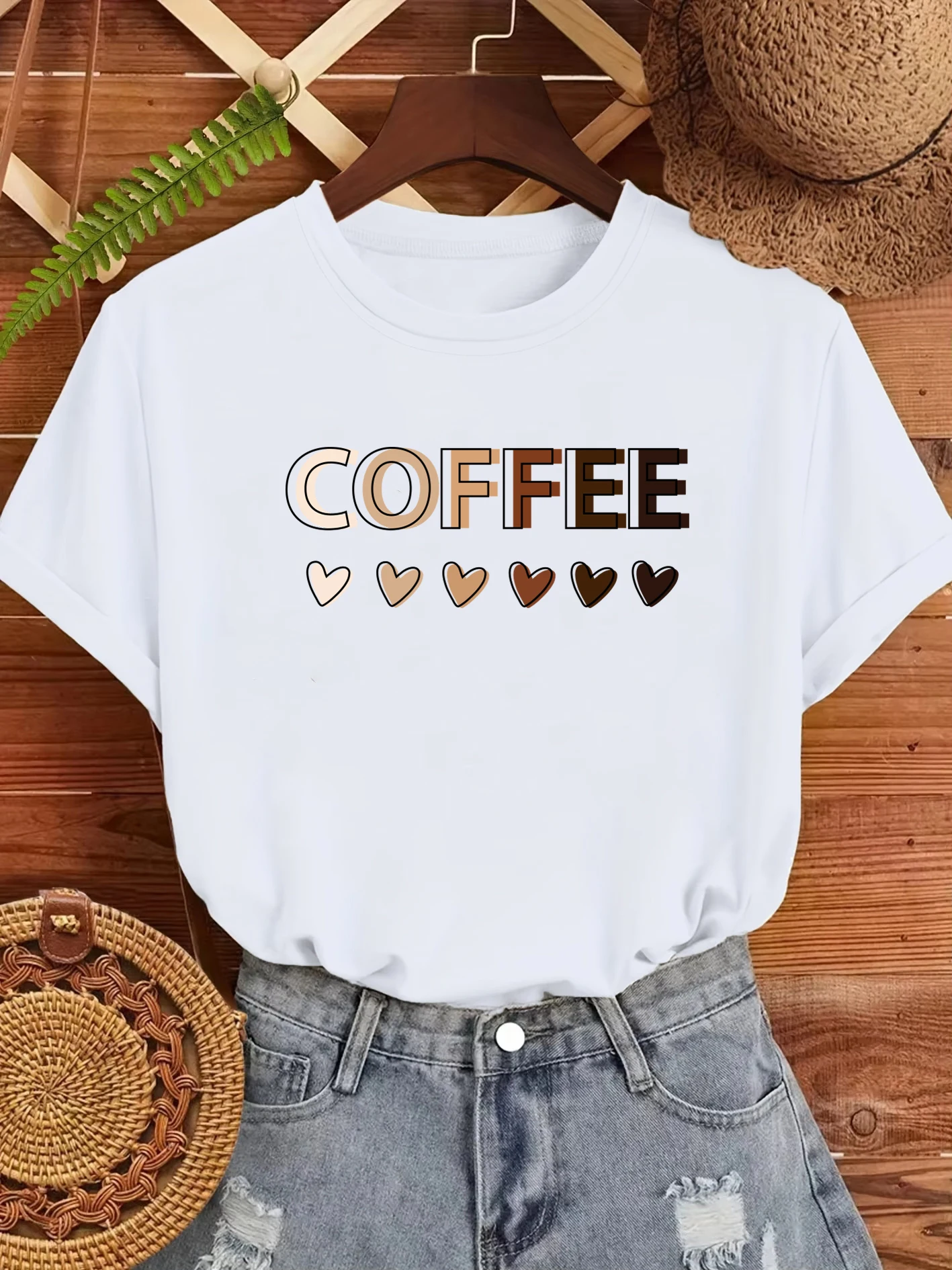 

Love Coffee Funny Letter Graphic Pattern T-Shirt Womens Loose Cotton T Shirts Trendy Summer Short Sleeve All-Match Hip Hop Top