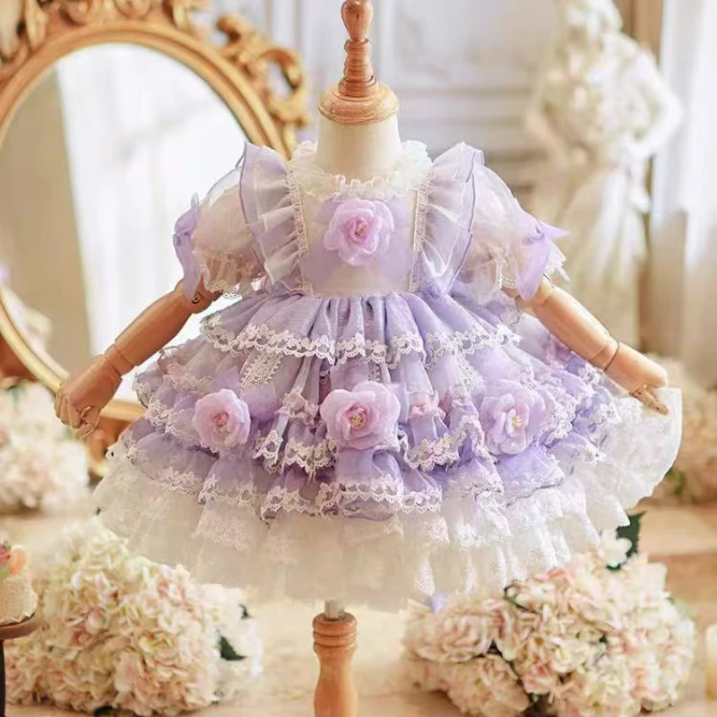 

Handmade Ballet Dress Girls Princess Lolita First Birthday Baby Tutu Dress Kids Christmas Sweet Photography Festival Party Dress