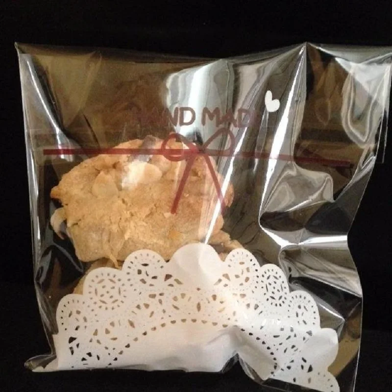 50PCS Lace Bow Print Cartoon Cookie&Candy Bag Self-Adhesive Plastic Bags For Biscuits Snack Baking Package Supplies