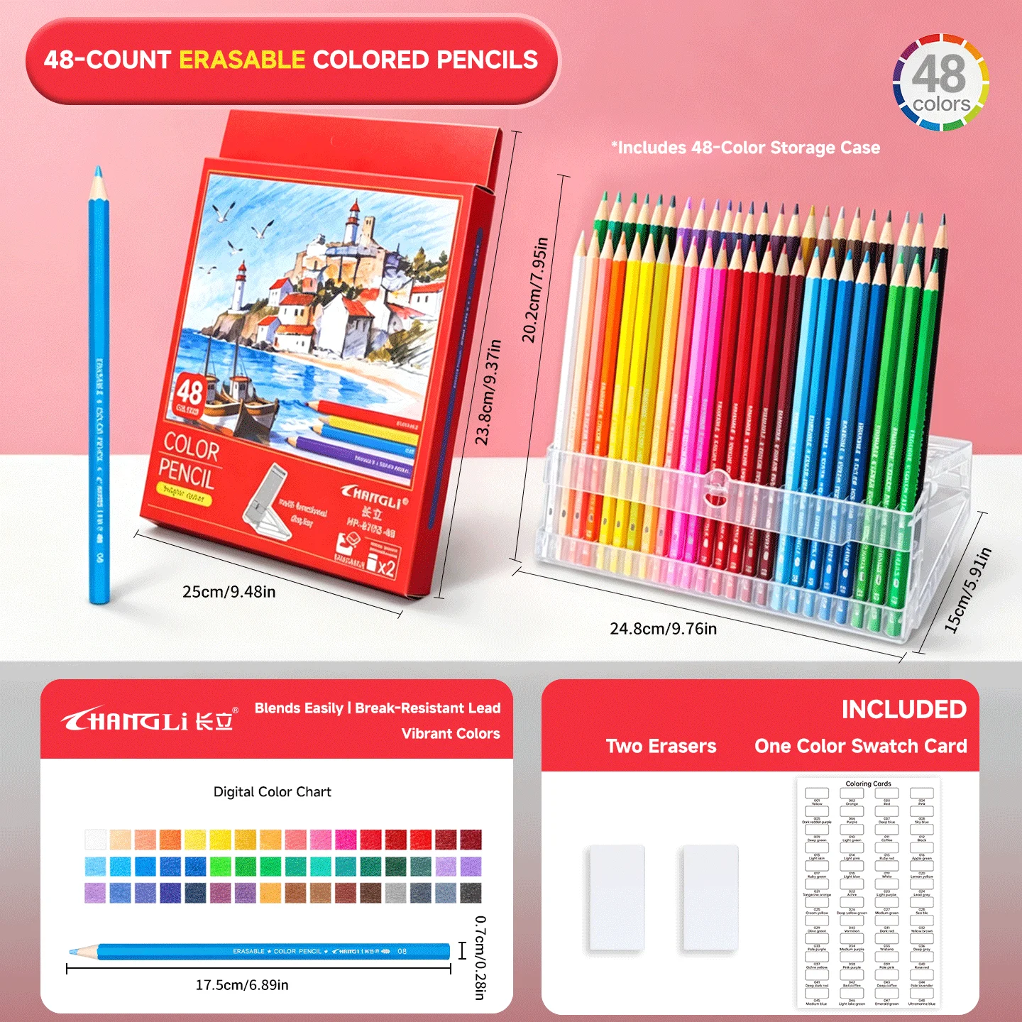 Changli 12/24/36/48 Color Professional Colored Pencil Set, Drawing and Doodling Markers, Multi-Color Writing and Journaling Markers, Oil-Based Pencil Set for Art Drawing, Suitable for Sketching and Coloring, School and Art Supplies