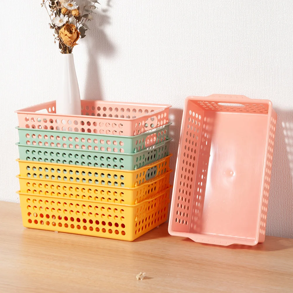 

3pcs Plastic Storage Baskets Hollow Design Handles For Home Kitchen Bathroom Shelf Desk Pantry Clothes Books Small Items