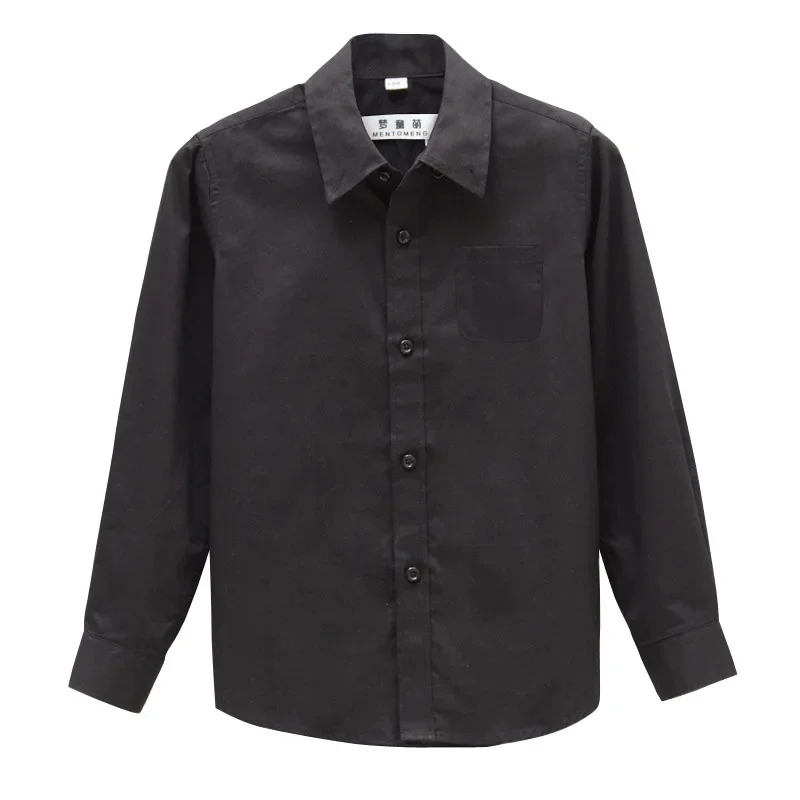 Boys Black Shirt Cotton Long Sleeve Spring Autumn Children's Boys Dress Tops School Uniform for Boys Girls Blouse