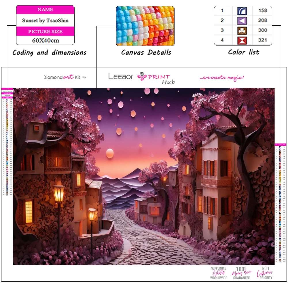 Glass Art Diamond Painting Kits Evening Town Scenery Rhinestone Cross Stitch Mosaic Embroidery Home Decor Gift алмазная мозаика