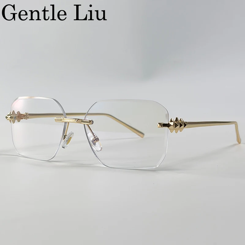 Rimless Polygon Sunglasses Men 2026 Luxury Brand Vintage Punk Rectangle Frameless Cut Edge Gradient Eyewear Y2K Steampunk Shades