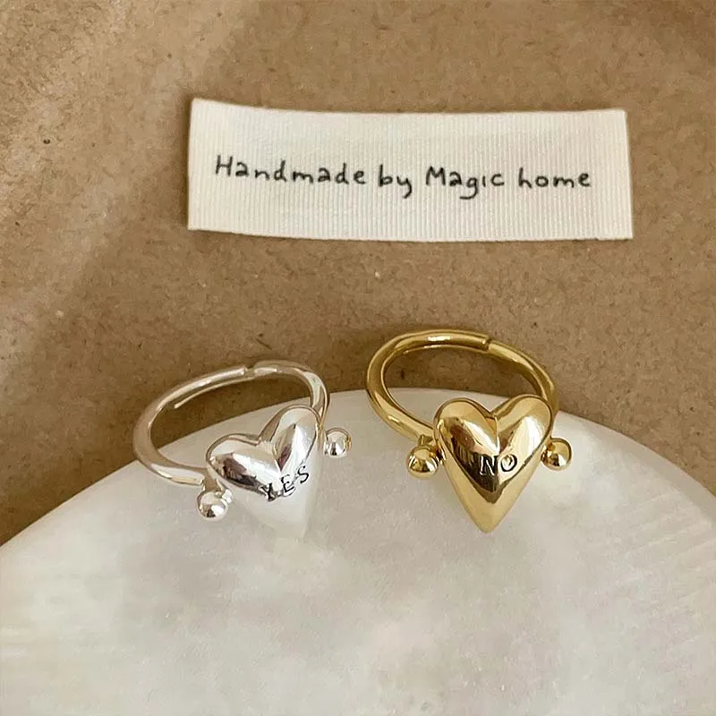 خاتم قلب سلس قابل للدوران للنساء والرجال عتيق نعم أو بدون حرف خواتم إصبع قابلة للتعديل تصميم متخصص إكسسوار مجوهرات للزوجين