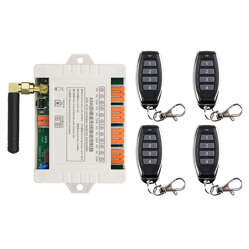 Smart Multiple DC 12V 24V 36V 10A 433 MHz 4CH 4 CH 4 Channel Wireless Relay RF Remote Control Switch Receiver+Metal Transmitter