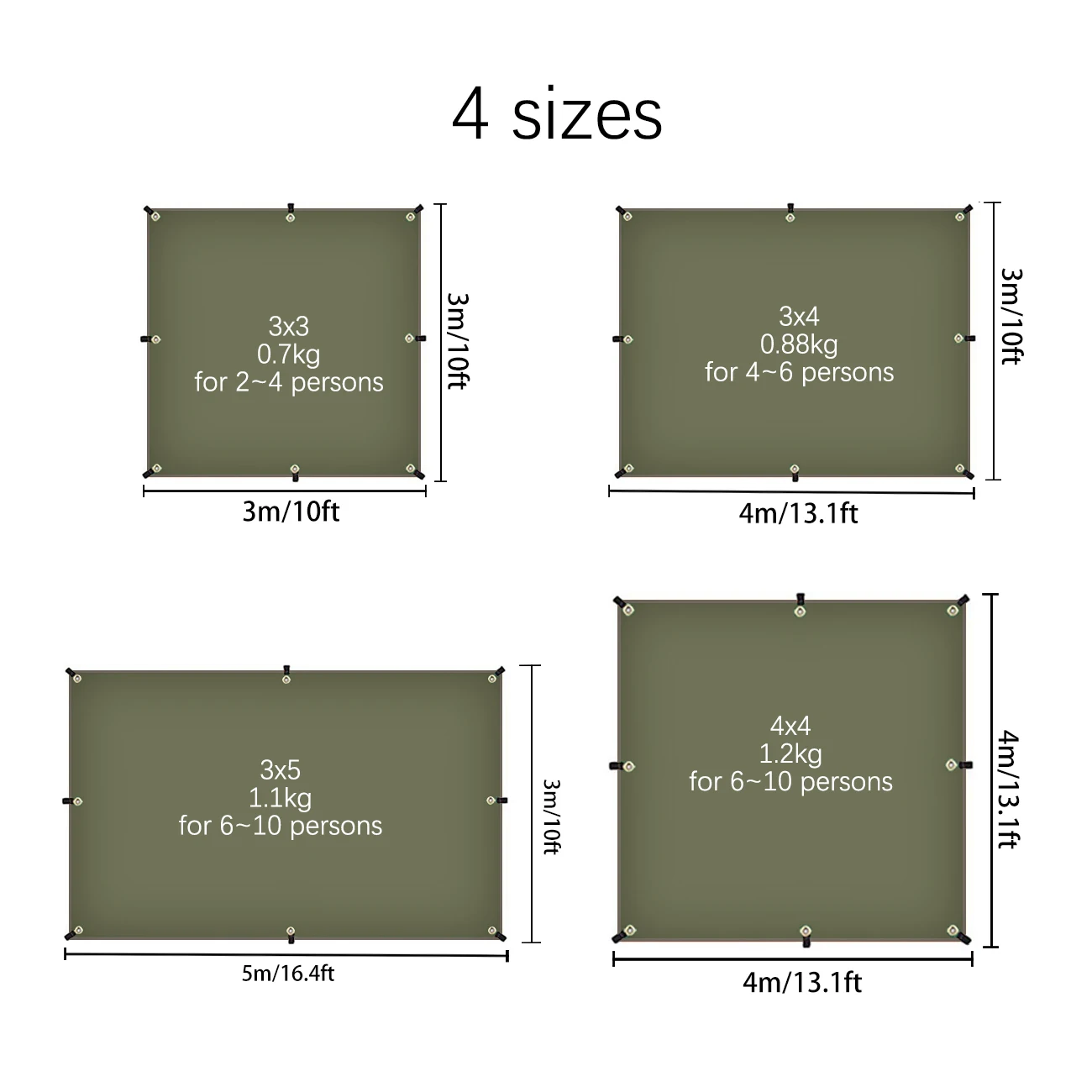 3x3 3x4 3x5 4x4 Sunshade Tarp Outdoor Camping Waterproof Awning Silver Coating UV Sun Shelter Picnic BBQ Lightweight Sun Canopy