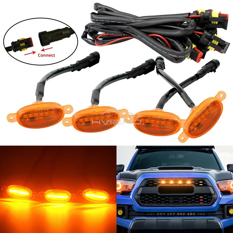

4X Car Grille Light Yellow Light LED Daytime Running Light Decorative Warning Light Truck Fog Light 12V Raptor Control