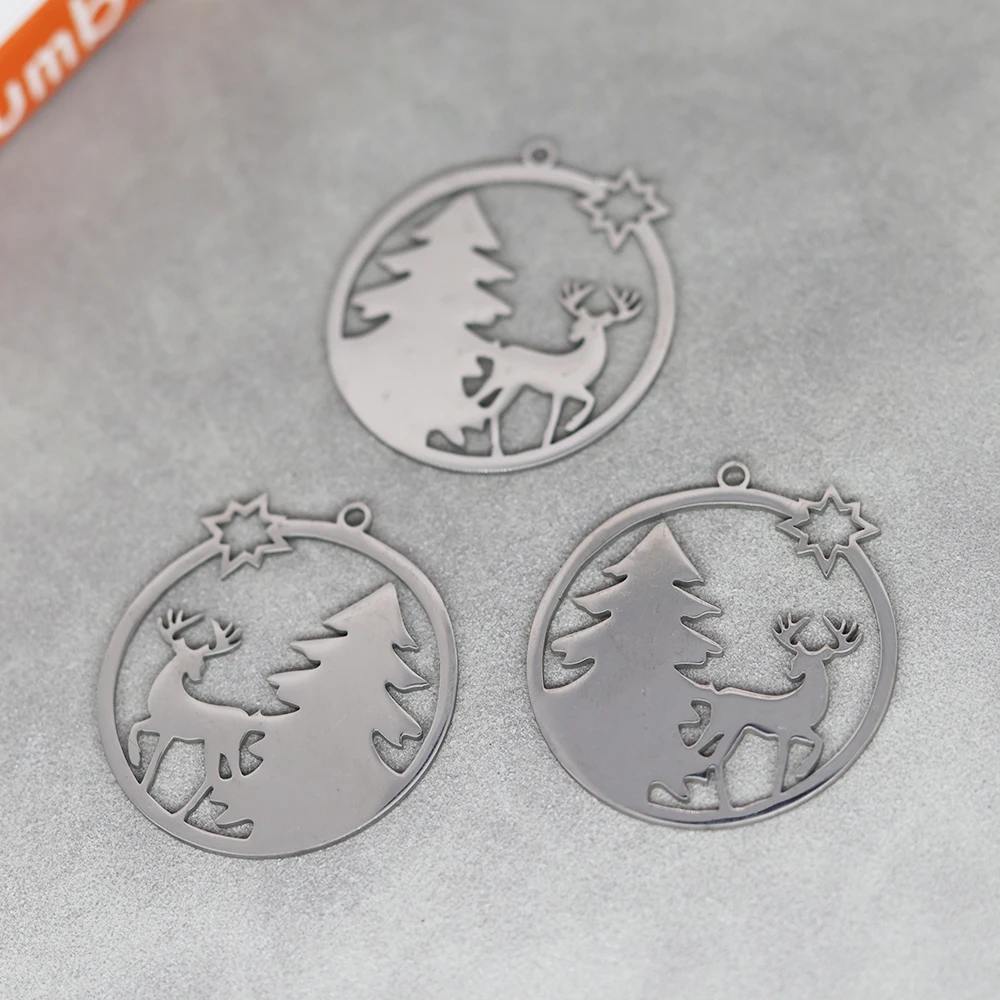 3pcs Christmas Deer Tree Charms Stainless Steel Pendant DIY Craft Vintage Earrings Necklace Jewelry Making Findings Accessories