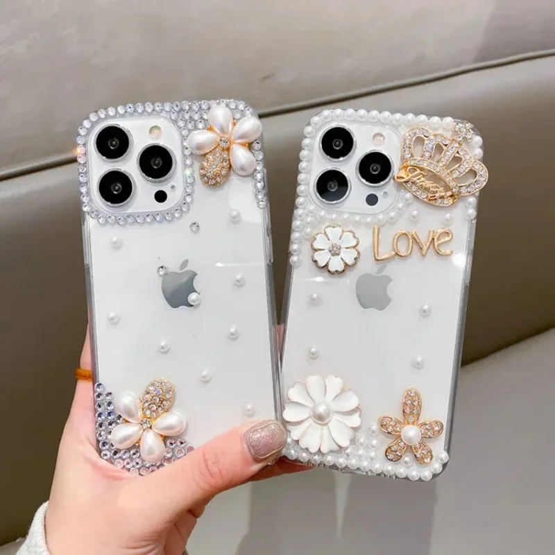 Clear Diamond Cover For iphone 15 14 13 12 16 Pro MAX XR Case Design Bling Glittery Shiny Diamond Cell Phone clear shockproof