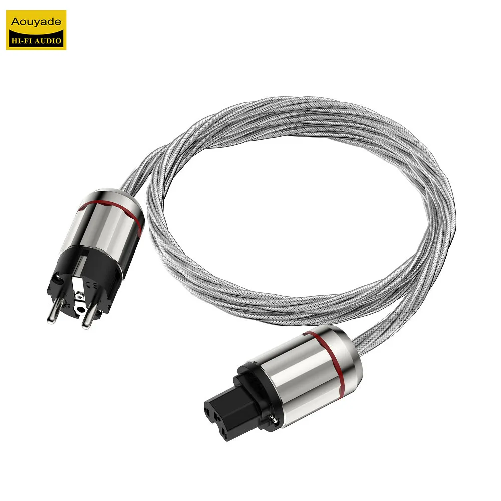 Aouyade P128 silver plated power cord HiFi audio CD player amplifier European standard power connection cable