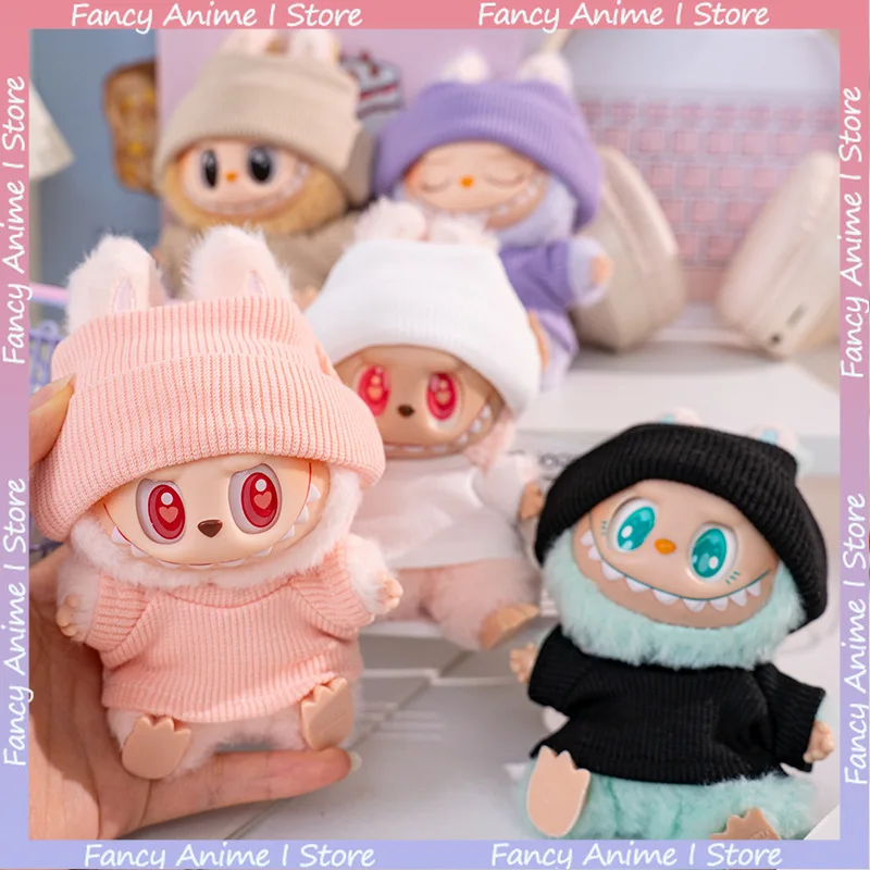 Voor 10 cm Mini Labubu 4.0 Pluche Poppenkleertjes Outfit met Hoeden en Kleding Poppen Accessoires Leuke Decoratie Verschillende Kleuropties