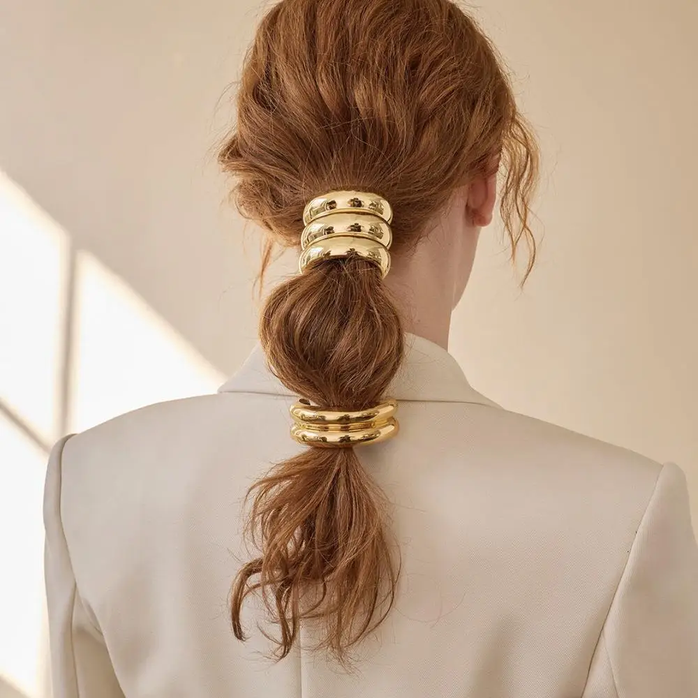 

4Pcs/Set Alloy Irregular three layers Hair Bands Rope Gold Metal Ponytail Holder Elastic hair ties Hair Accessories whoelsale