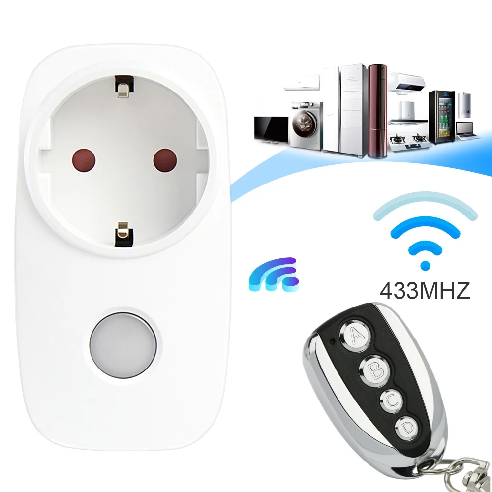 

433Mhz Smart Plug EU French Socket Universal Remote Control Wireless RF Switch Programmable 16A 220V LED Light Electrical Outlet