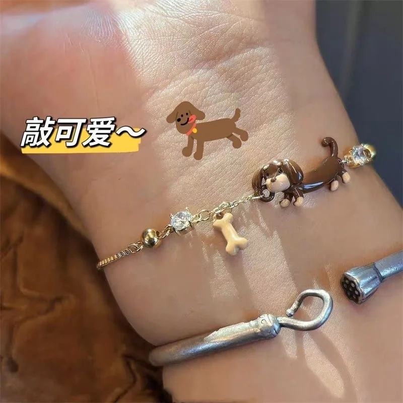 Stainless Steel Dachshund Sausage Dog Charm Bracelet Beaded Chain For Women Pet Lover Jewelry ﻿