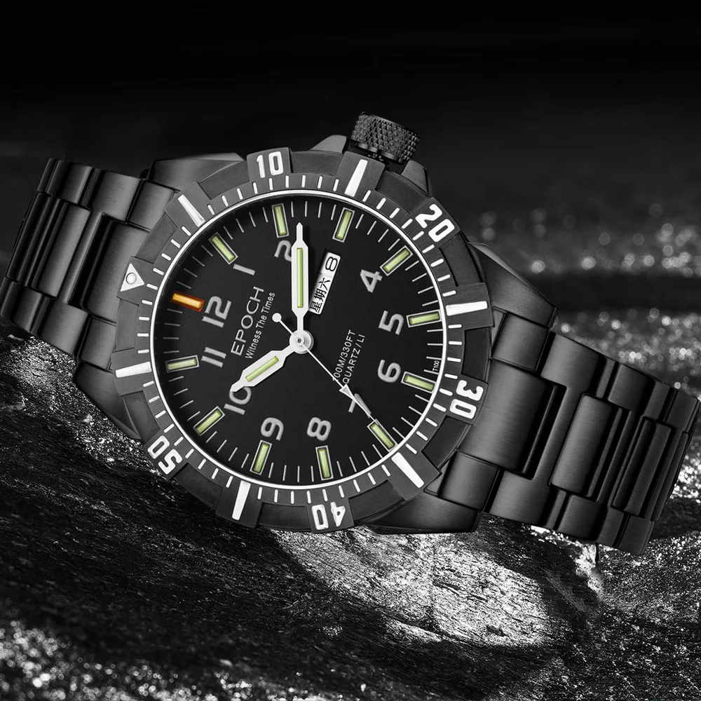 EPOCH Men Pilot Watch 43MM Military Sport Quartz Wristwatch Luminous 100m Waterproof Sapphire Week Date Battery Life 12 Years