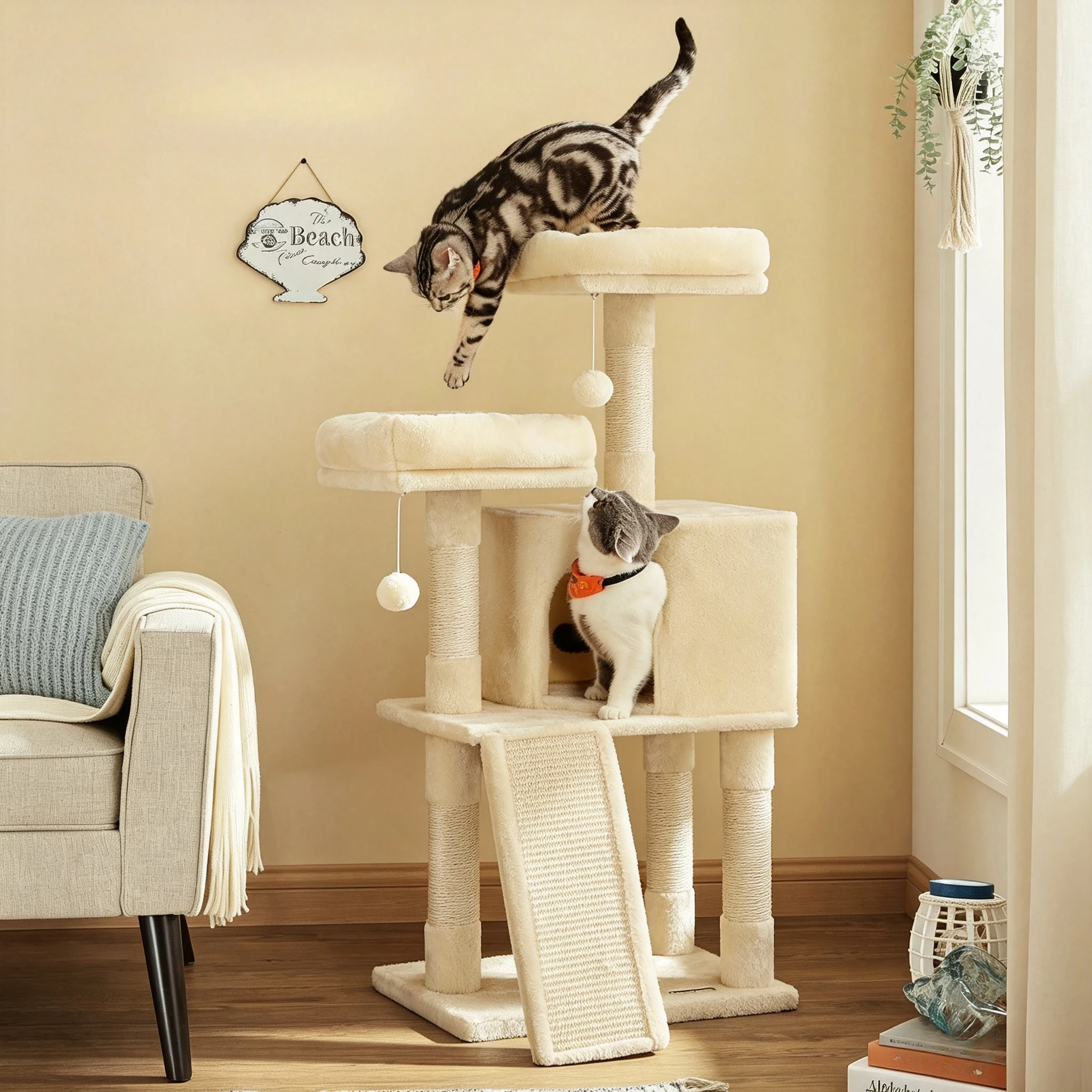 Cat Scratching Post - 45.3IN Multi-Level Cat Tower for Indoor