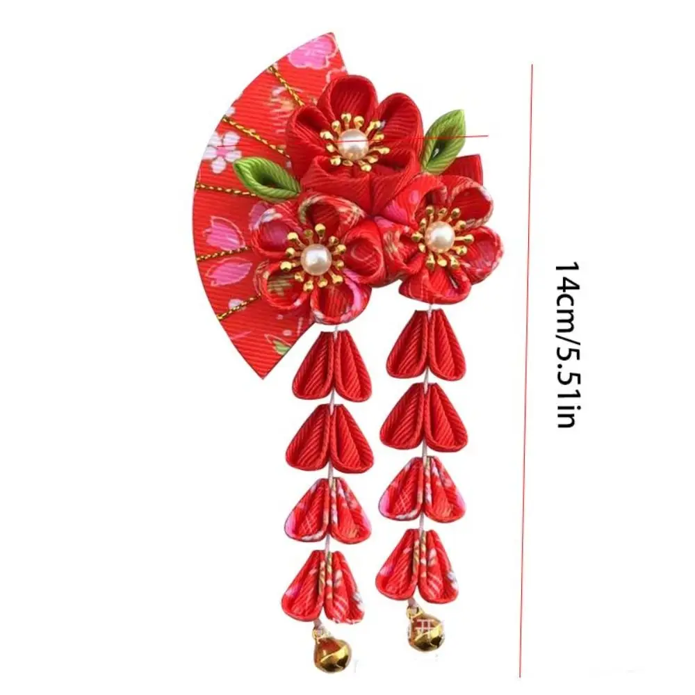 Japanese Kimono Sakura Tassel Fan Hairpin Girl Hair Clip Headwear Headdress Hair Accessories