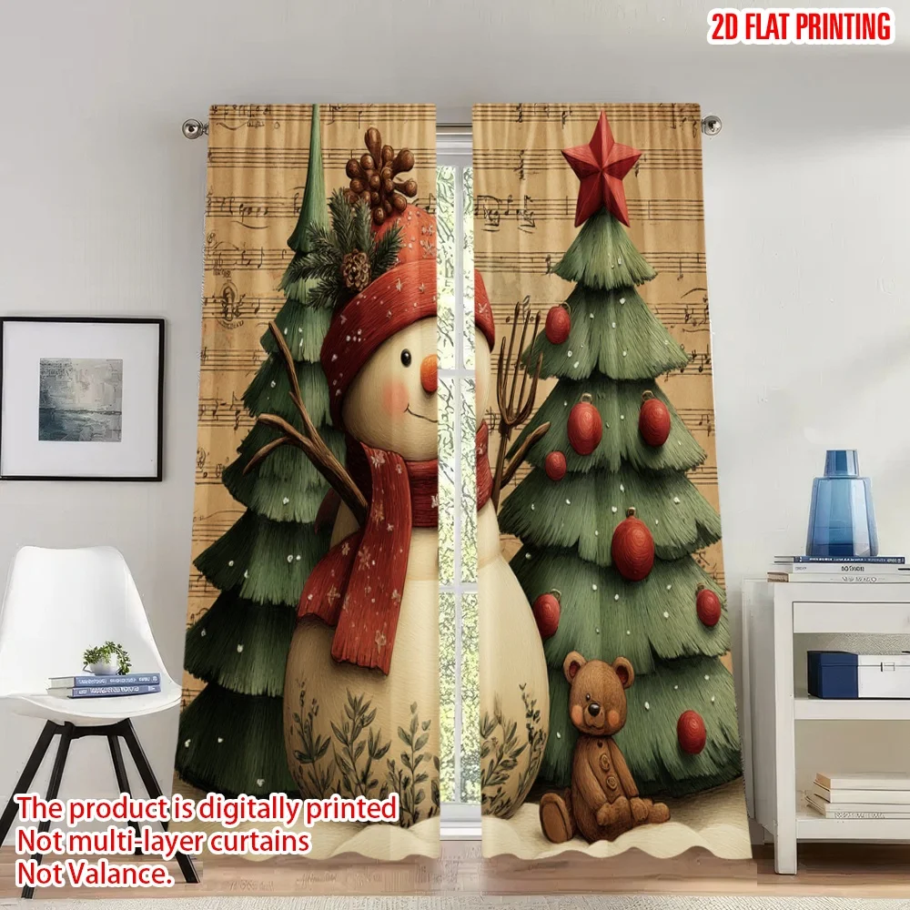 2 قطعة 2D الطباعة المسطحة عيد ميلاد سعيد الستائر عيد الميلاد ثلج مع الأشجار الرقمية المطبوعة البوليستر الستائر احتفالي جدار ديكور #1
