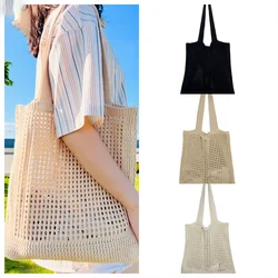 New Women Hollow Knitted Shoulder Bag Simple Crochet Tote Bag Designer Shopper Handbags Travel Beach Casual Underarm Pouch