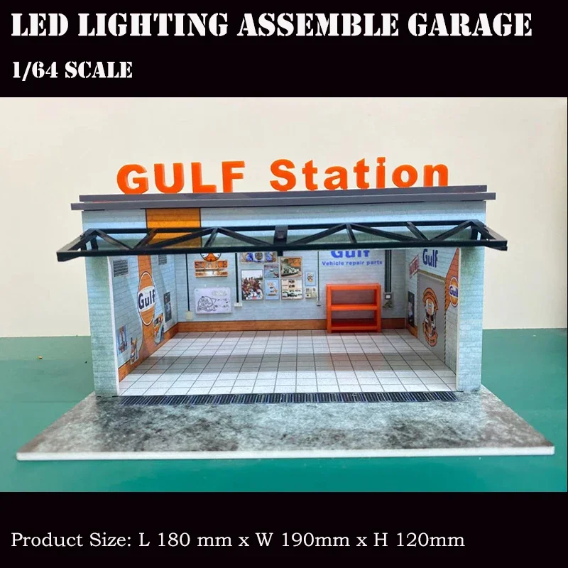 Modèle de garage à éclairage LED, assemblage Diorama 1:64, affichage de la station de stationnement de voiture, cadeaux de collection-Gulf