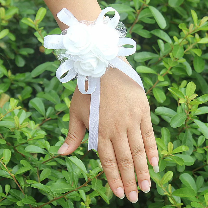 One Piece Dropshipping Multicolor Optional Ribbon Flower Wrap Yarn Bridal Wrist Flower Wedding Wrist Flower