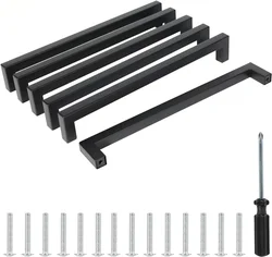 6pcs Square Furniture Hardware Black Cabinet Handle 160mm Stainless Steel Kitchen Door Knobs Cupboard Wardrobe Drawer Pulls