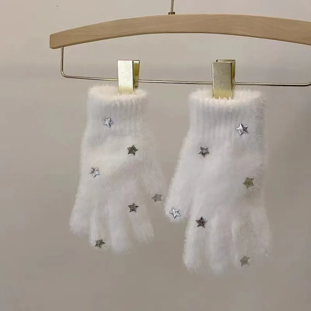 

Милые пушистые перчатки в форме звезды, утепленные, теплые, защищающие от холода, зимние перчатки для женщин и девочек