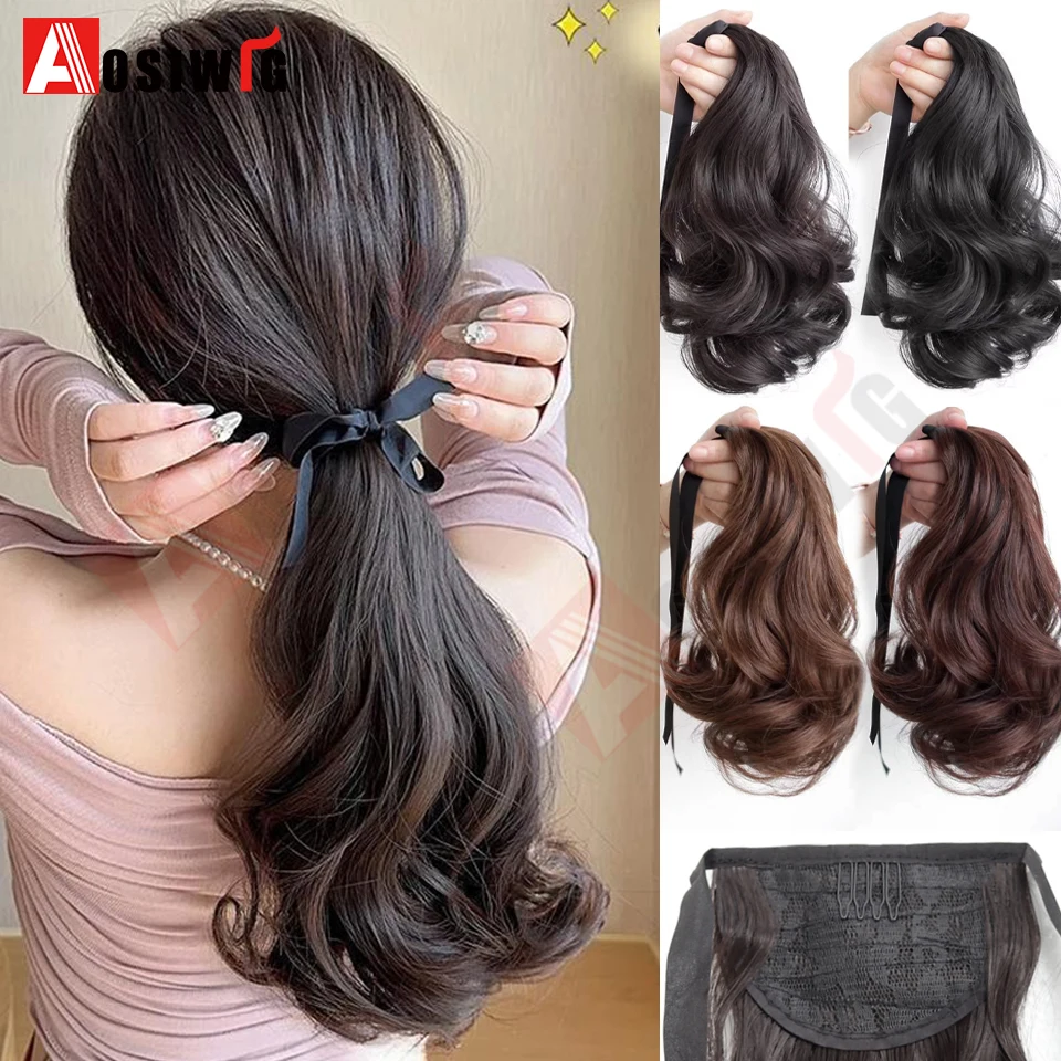 

AOSI синтетические короткие волнистые волосы для наращивания хвоста, завязанные на заколке для наращивания волос для женщин, повседневная одежда