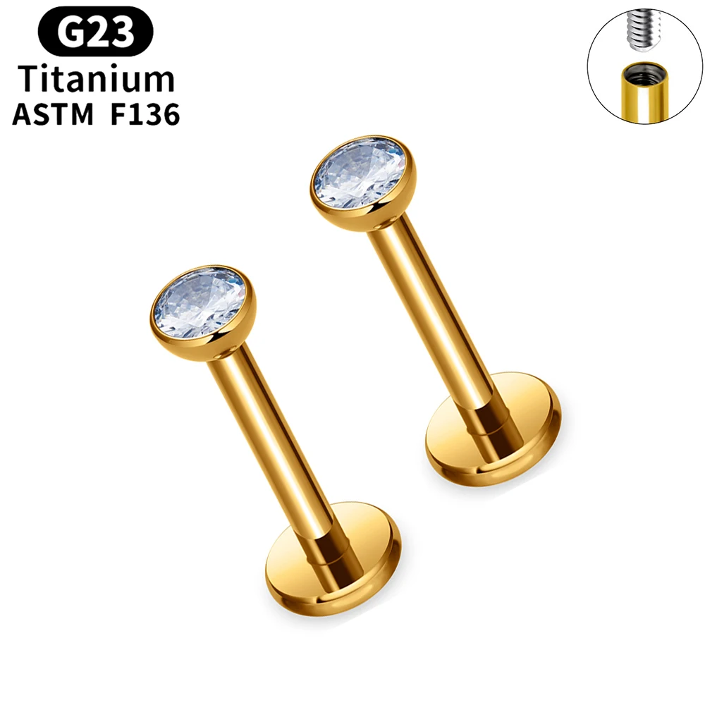 10/50pcs ASTM F136 Titanium Labret Lip Stud 16G CZ Cartilage Helix Percing Tragus Labret Stud Flat Back Body Piercing Jewelry