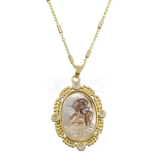 

WT-JN273 Lovely Baby Angle Design With Natural Shell Oval Shape Tiny CZ Paved Pendant Jewelry For Couple Necklace