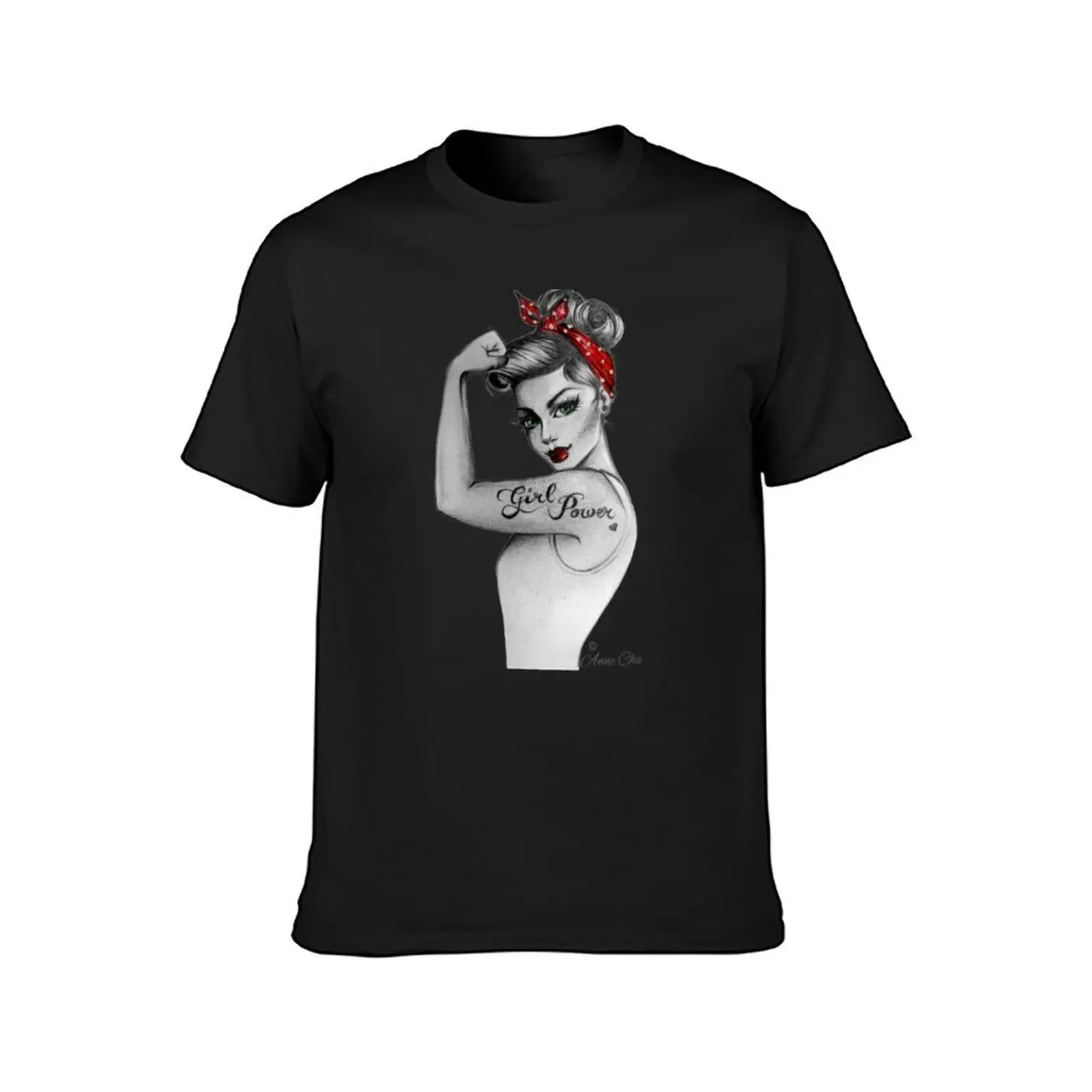 Girl Power by Anne Cha Pin up Modern Rosie the Riveter T-Shirt sweat tees black t shirts for men