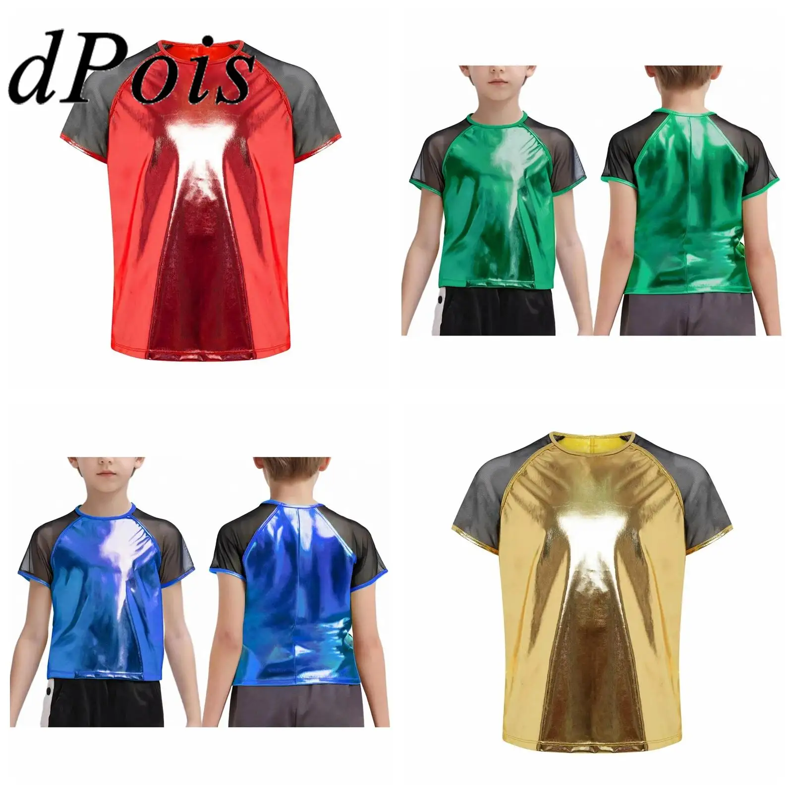 Kinder Mädchen Jungen Jazz Dance Top Metallic Street Hip Hop Kleidung Kostüm Disco Streetwear Kinder Kurzarm T-shirts
