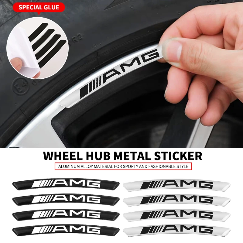 

4 шт., наклейки для стайлинга ступицы колеса автомобиля, декоративная полоса для Mercedes Benz AMG GLA W176 CLK W209 W202 W220 W204 W203 W210 GLC