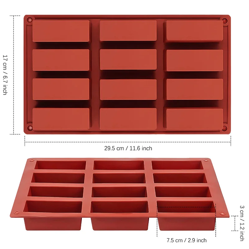 Rectangle Silicone Candy Molds for Baking Energy Bars Chocolate Bar Mold Protein bars Cornbread Pudding 12-Cavity Butter Mould