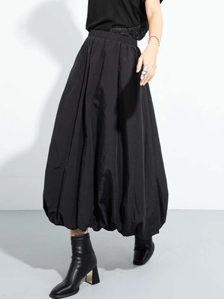 [EAM] High Elastic Waist Black Brief Pocket Long Elegant Bud Half-body Skirt Women Fashion Tide New Spring Autumn 2024 1DH7170