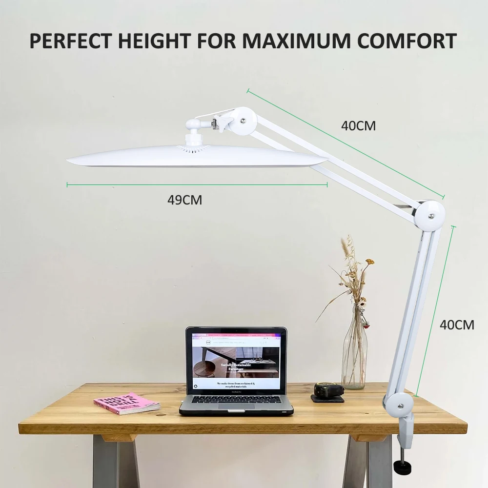 LED Task Desk Lamp 19 Inches Metal Swing Arm Eye-Caring Lash Extensions Lamp 117PCS LEDs for Nail Crafts Reading Head Work Lamp